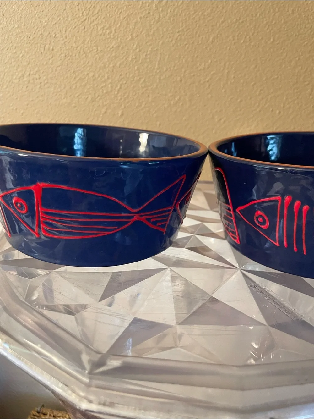 Crate & Barrel Shore Dark Navy Red Fish Bowls lot of 2